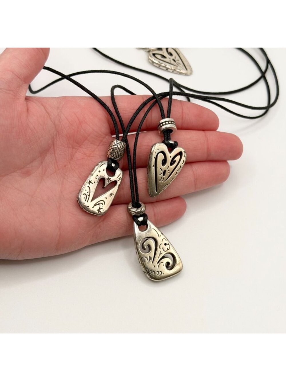 Brighton Brazilian Multi-Charm 3-Strand Black Cord Necklace With Heart Pendants - Picture 3 of 4
